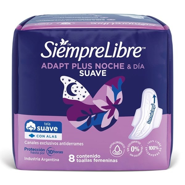 Toallas Femeninas Siempre Libre Adapt Plus Noche Y Día Suave Con Alas x 8 un alt