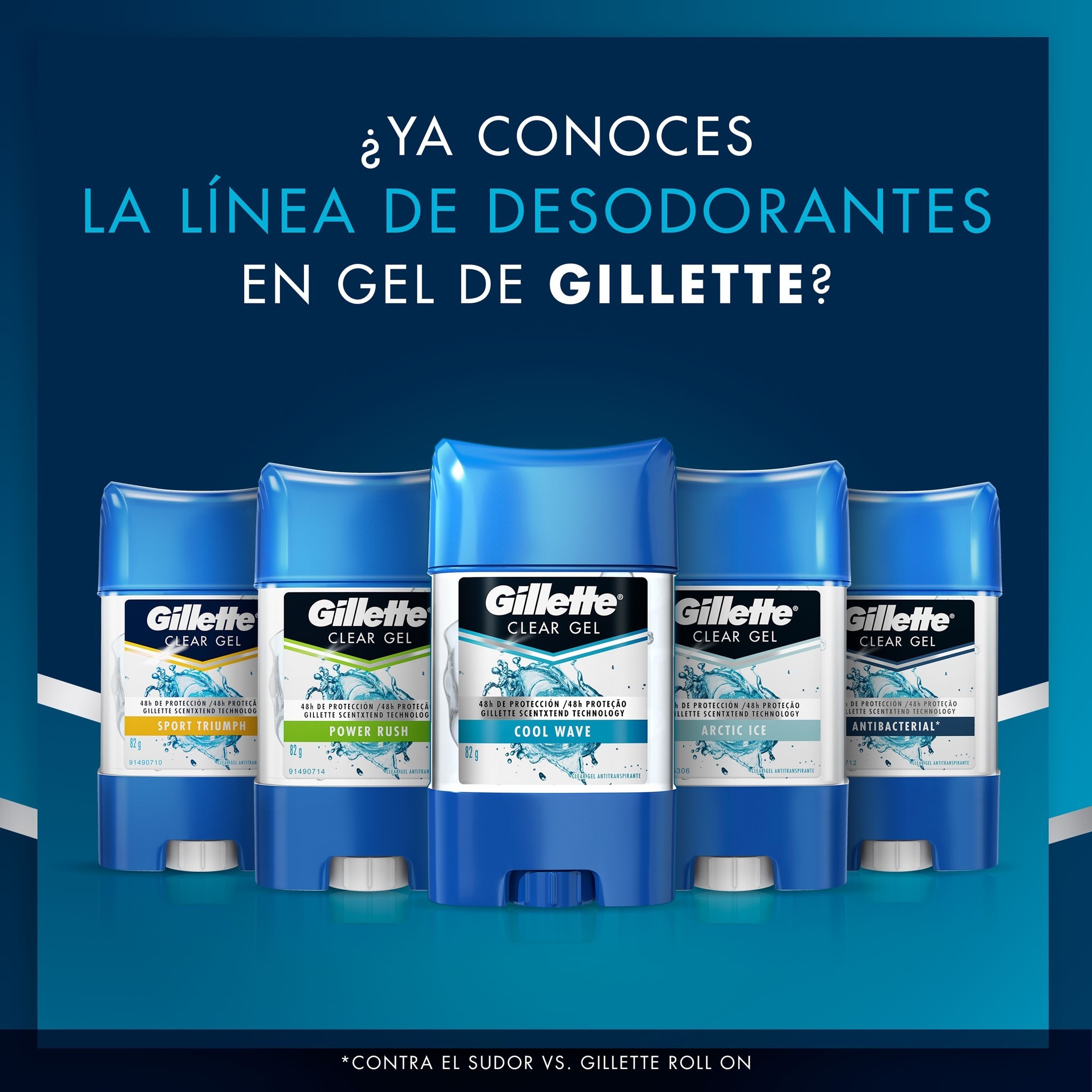 Gillette Desodorante Gel Antibacterial Antitranspirante 82gr, Gillette