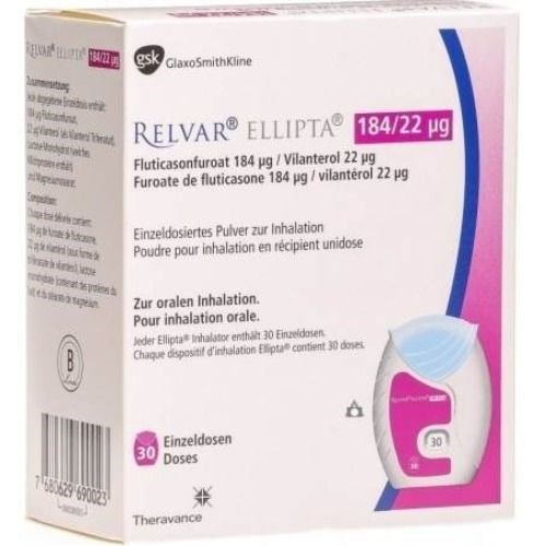 Relvar Ellipta 184/22 | 30 dosis | Furoato de fluticasona + Vilanterol 