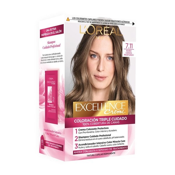 Kit Tintura Excellence Creme Triple Cuidado x 47 g Color 7 11 Rubio Ceniza Profundo #1