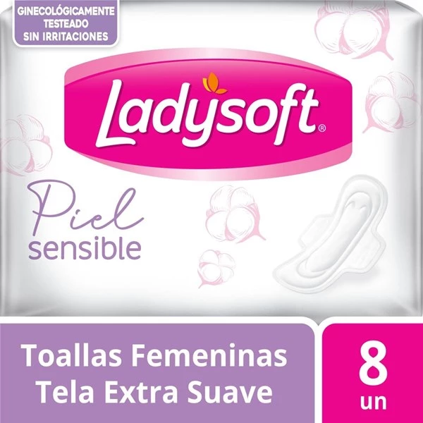 Ladysoft Toallas Femeninas Piel Sensible Con Alas (8 Unidades)