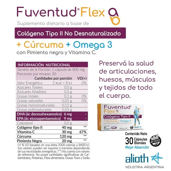 Colágeno Tipo Ii + Cúrcuma + Omega 3 Con Pimienta Negra Y Vit C (30 Cps) alt