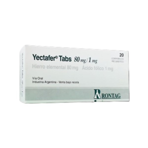 Rontag Yectafer Tabs Hierro + Fólico, C. 80 / 1 Mg x 20 Comp Recubiertos #1