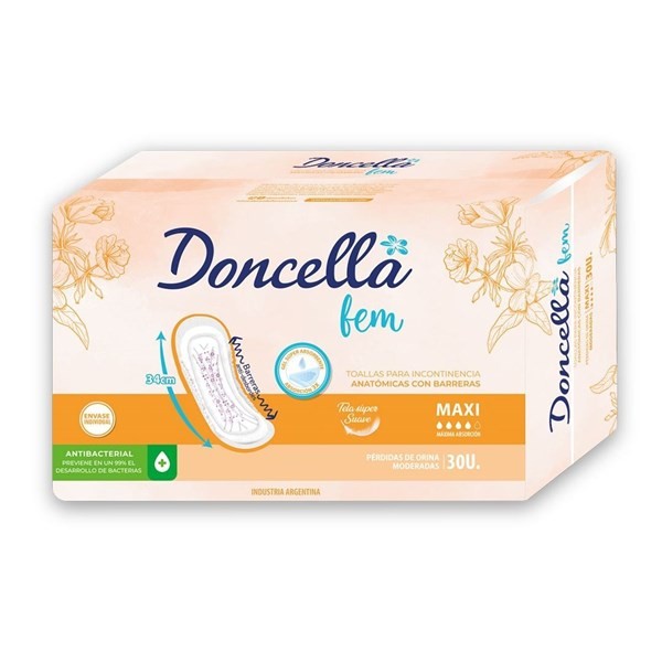 Doncella Toallas con Barreras Maxi para Incontinencia Moderada - 30 Unidades 