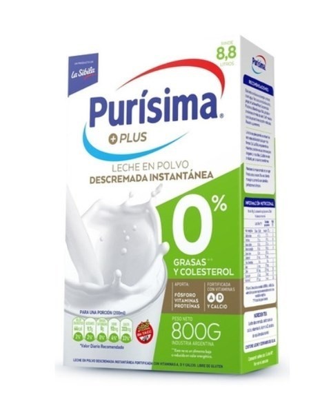 Purisima Leche Polvo Descremada Con Vitamina Extra Calcio X 800 Grs