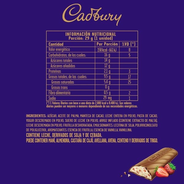Chocolate Cadbury Frutilla Relleno Yoghurt 82 G. alt