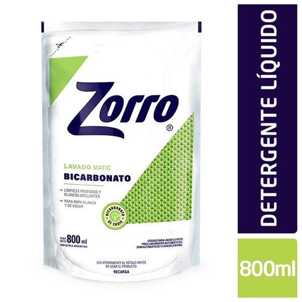 Detergente Liquido Zorro Bicarbonato Dp 800 ml #1