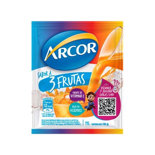 Jugo en Polvo Arcor Tres Frutas 18 gr