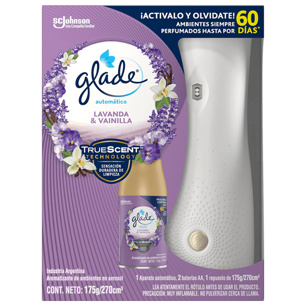 Aromatizante de Ambientes Automático Glade Lavanda Y Vainilla Aparato + Repuesto 175 gr