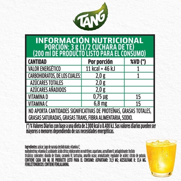 Jugo en Polvo Tang Sabor Durazno 15 g alt