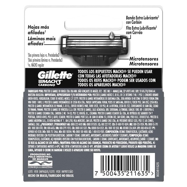Repuesto Máquina de Afeitar Gillette 3 mach Carbón x 4 un alt