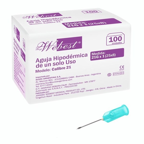 Aguja Descartable 25x8 21 g x 1 " X100 - Webest