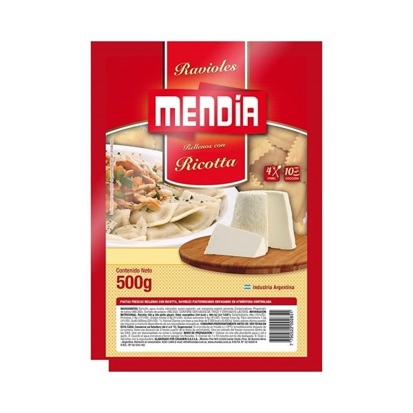 Ravioles Mendia De Ricota 500 G