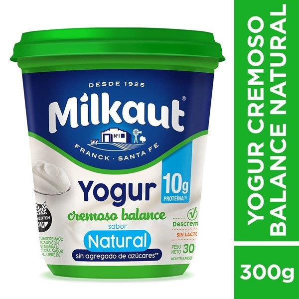 Yogurt Descremado Cremoso Natural 300 g Milkaut #1