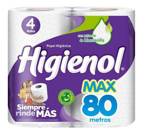 Papel Higiénico Higienol Max Simple 80  mts De 4 Unidades