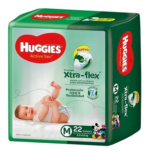 Huggies Active Sec Pañales Mediano 5,5-9,5 kg 22 Unidades #1