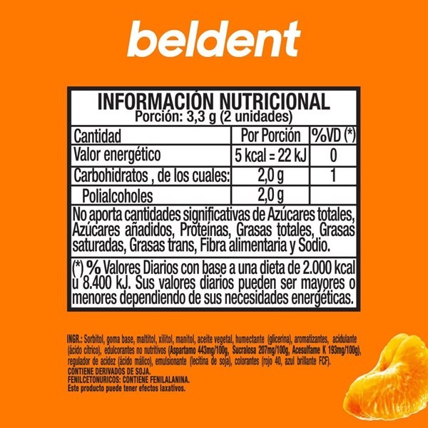 Chicle Beldent Sabor Mandarina 20 g. alt