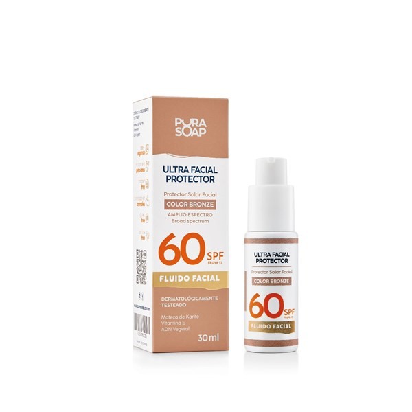 Protector Solar Facial Pura Soap Fluido Con Color Bronze Fps 60 x 30 ml