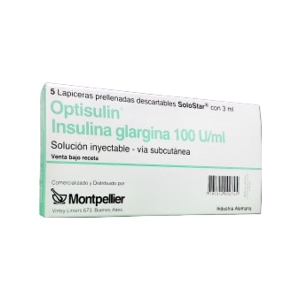Montpellier Insulina Optisulin Solostar Insulina Glargina x 5 Lapiceras Prellenadas Descartables x 3 ml #1
