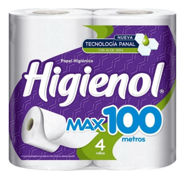 Higienol Papel Higienico Max 100 mts x 4 Unidades Con Aloe Vera. alt