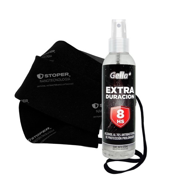 Combo Barbijo Stoper Reutilizable + Alcohol Liquido Spray Gella Extra Duración 8Hs #1