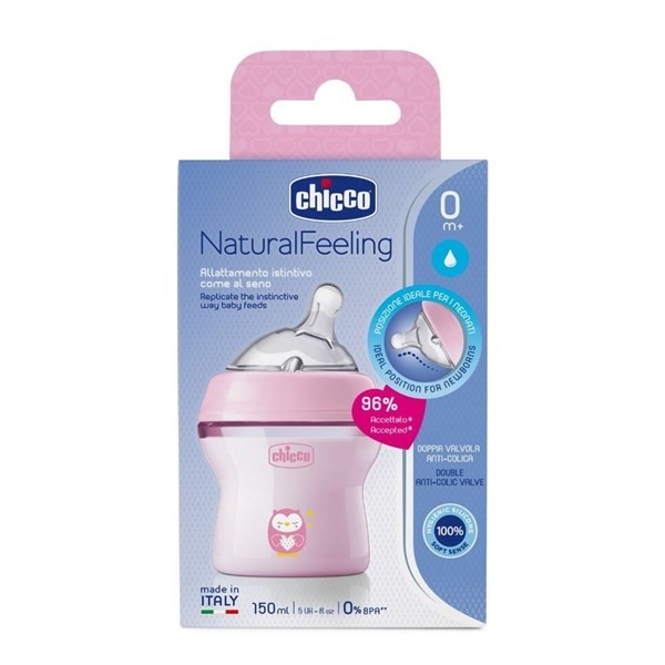 Mamadera Natural Feeling Chicco Flujo Lento Rosa x 150 ml alt