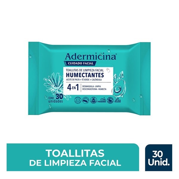 Adermicina Toallitas Desmaquillantes Humectantes (30 Unidades)
