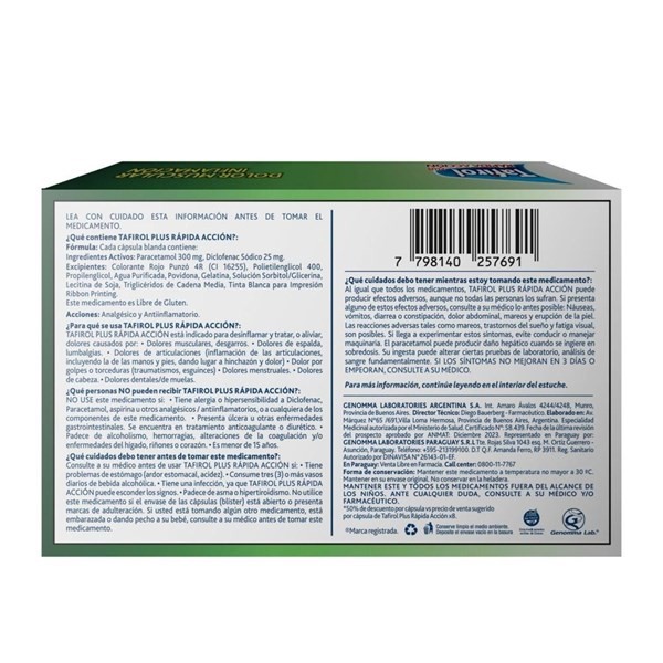 Tafirol Plus Rápida Acción | 24 Cápsulas | Paracetamol + Diclofenac alt