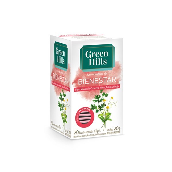 Té Green Hills Blend Bienestar Saquitos En Sobres X 20 Uni