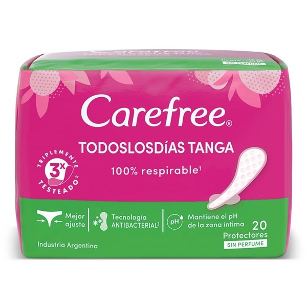 Carefree Protectores Diarios Tanga Sin Perfume Neutraliza Olores x 20 un alt