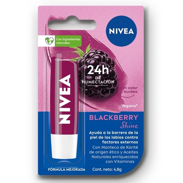 Nivea Protector Labial Humectante Blackberry Shine Para Todo Tipo de Piel 4.8 Grs alt