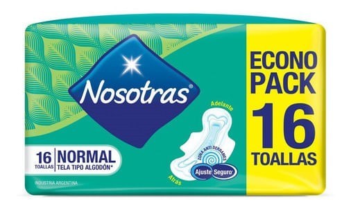 Toallitas Femeninas Nosotras Normal Tipo Algodón C/alas 16 u | Unico