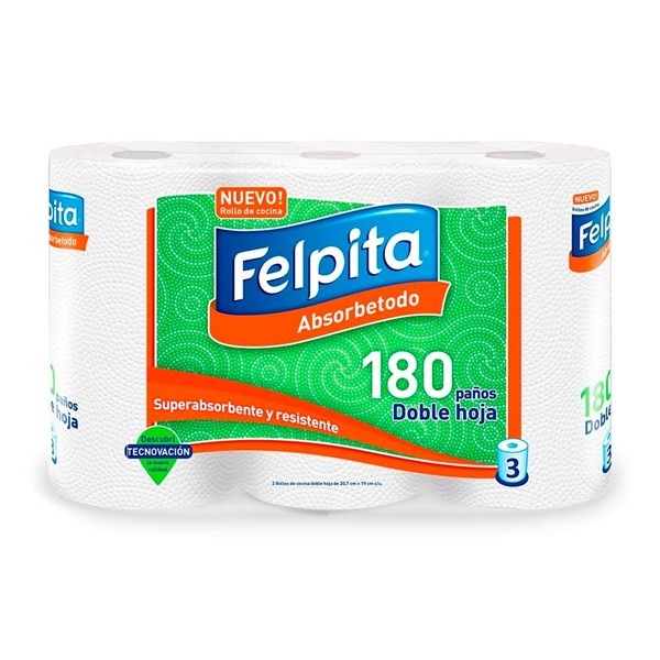Rollo Cocina Felpita Doble Hoja Blanco 3x180