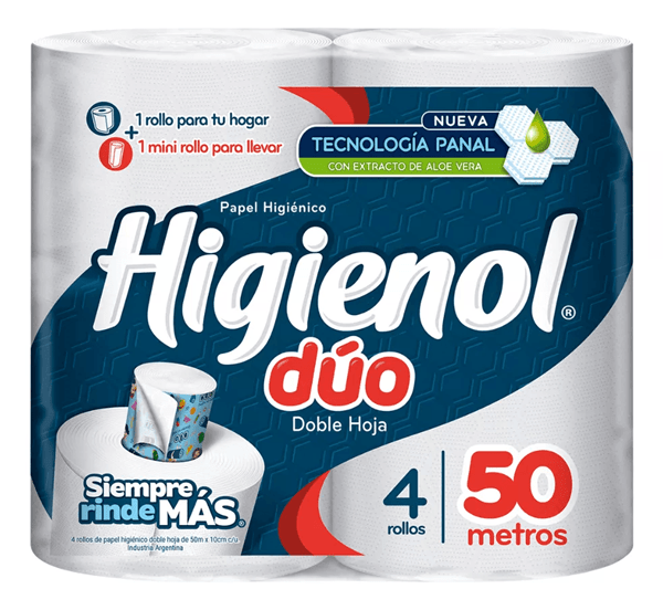 Papel Higienico Higienol Duo 50 metros Paquete de 4 Unididades