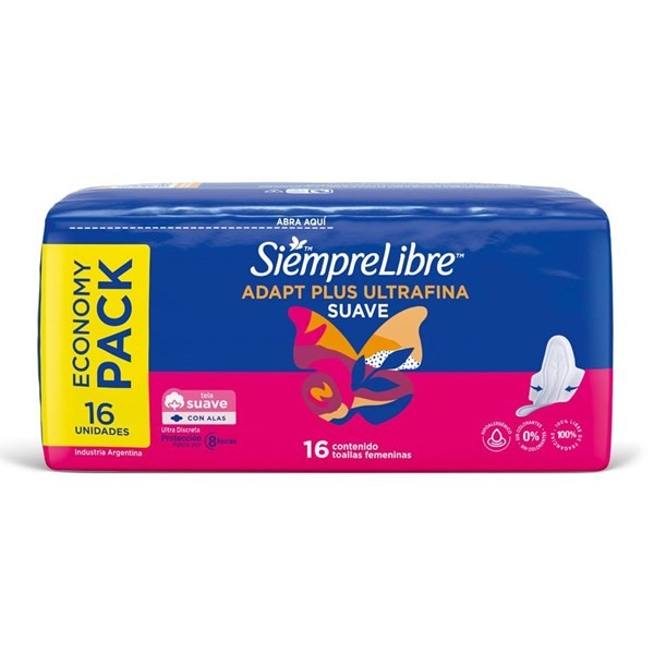 Toallas Femeninas Siempre Libre Adapt Plus Ultrafina Con Alas x 16 un alt