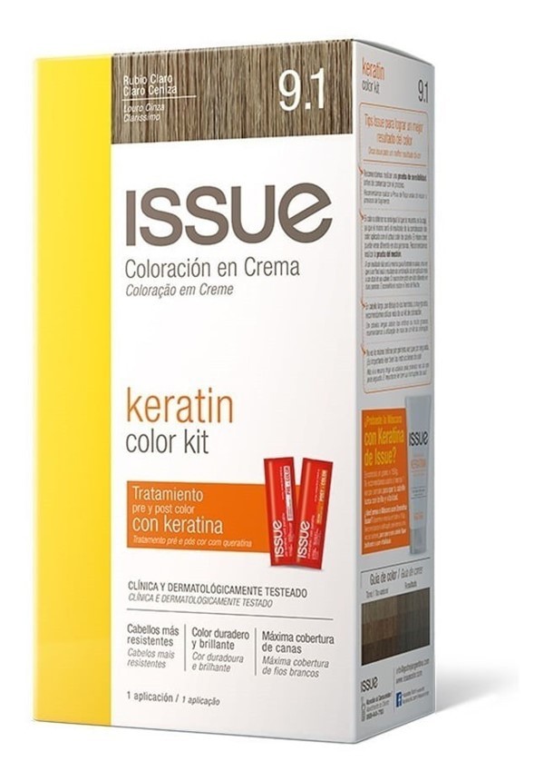 Issue Kit Tintura en Crema Keratin Color 9.1 Rubio Muy Claro Ceniza Intenso alt