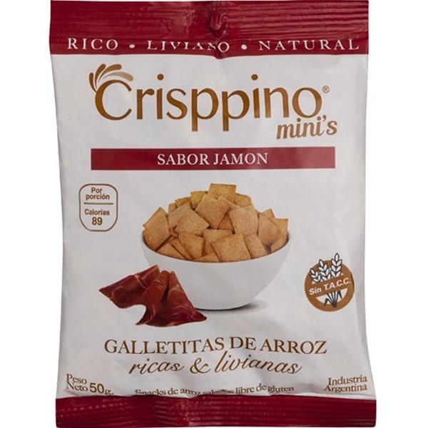 Mini Galletita de Arroz Crisppino Sabor Jamón x 50 g