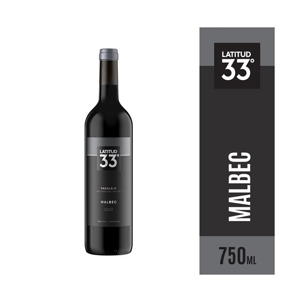 Vino Tinto Malbec Latitud 33 en Botella 750 cc