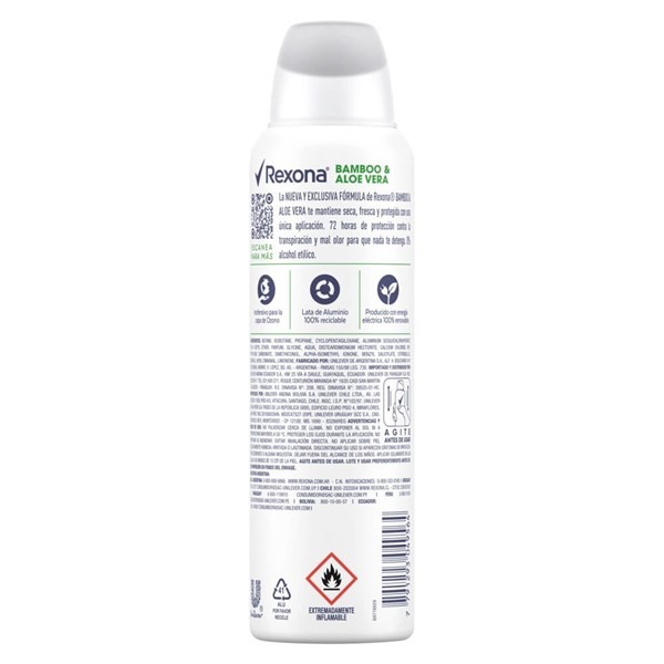 Desodorante Antitranspirante Rexona Aerosol Bamboo x 150 ml alt