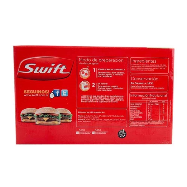 Hamburguesa Swift De Carne 20 U- 1.6 Kg alt