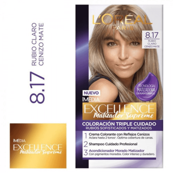 Excellence Kit Coloracion Matizador Supreme 47 gr 8.17 Rubio Claro Cenizo Mate #1