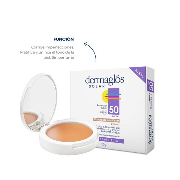Dermaglos Protector Solar Facial Crema Compacta Fps 50 Con Color Tono 2  10 gr