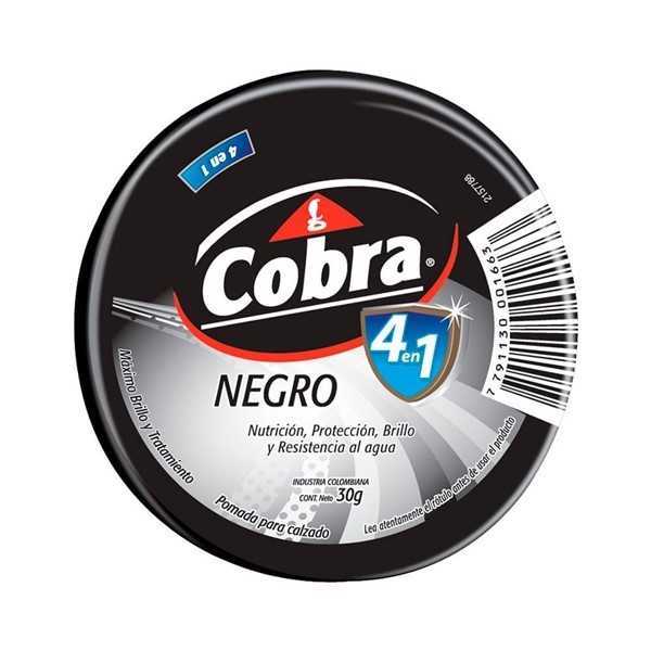 Pomada Cobra Para Calzado Negra Lata 30 G alt
