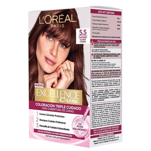 Kit Tintuta Excellence Creme Con Ácido Hialurónico Color 5 5 Castaño Claro Caoba alt