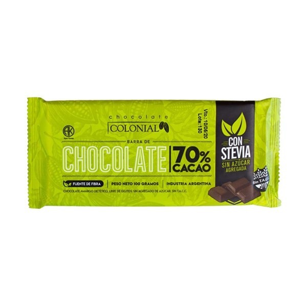 Chocolate Negro 70% S/azúcar Chocolate Colonial 100 Gr Vegan