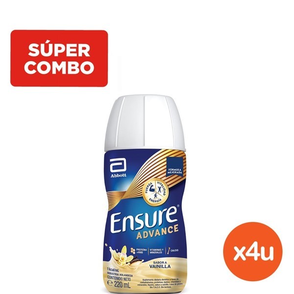 Combo Ensure Suplemento Nutricional Advance Shake Líquido Vainilla x 220 ml x 4 un #1