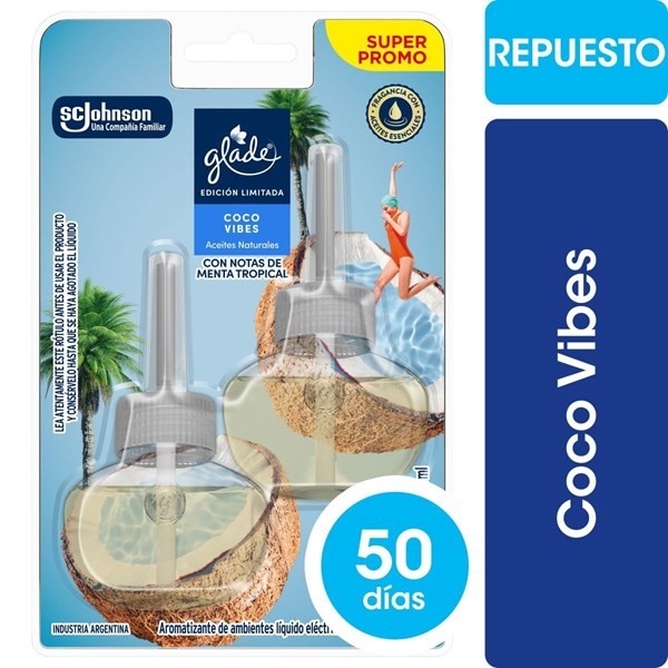 Glade Aromatizante Ambiental Coco Vibes Aceite Natural (2 Unidades)