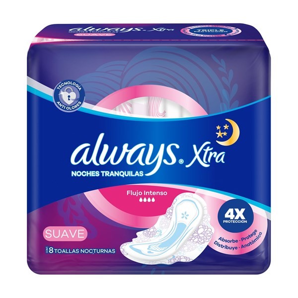 Toalla Femenina Always Xtra Nocturna Suave Con Alas 8 uni #1