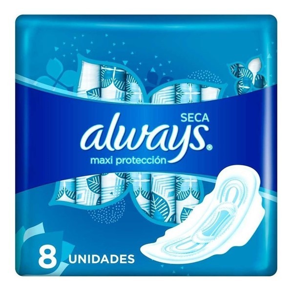 Always Seca Maxi Protección Toallitas Femeninas C/Alas x 8 U Unico alt