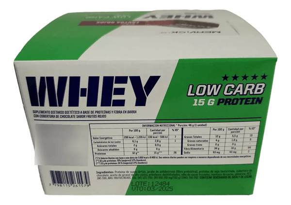 Mervicklab Whey Low Carb Protein Bar Mervick 12 Unidades Snack Proteico Sabor Frutos Rojos alt